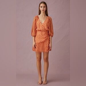 KEEPSAKE Revolve Cupid Mini Dress Coral Stripe Raglan 1/2 Sleeve Size Medium